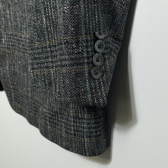 Vintage Hart Schaffner Marx 100% Silk Glen Plaid Gray 44R Blazer Oak Hall READ - Picture 6 of 10